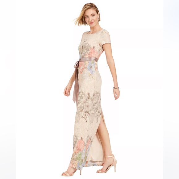 BHLDN Adrianna Papell Blush Floral Matelasse Colum Gown | Wedding Dress - Picture 2 of 14